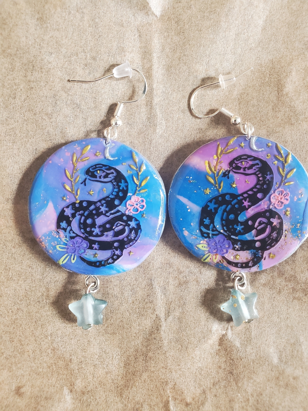 Handmade Snake Star Drop Earrings